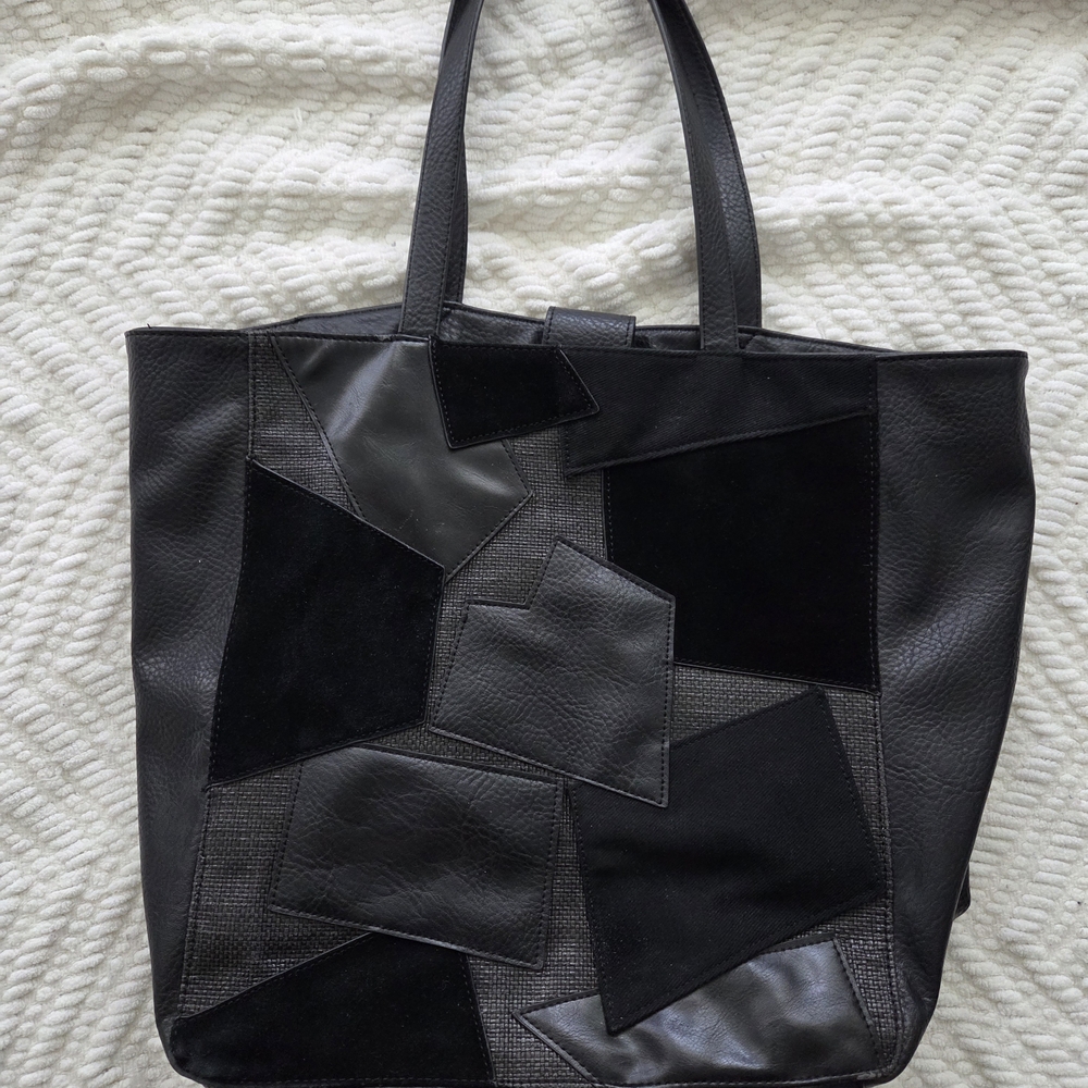 Elegant Black Patchwork Tote Bag